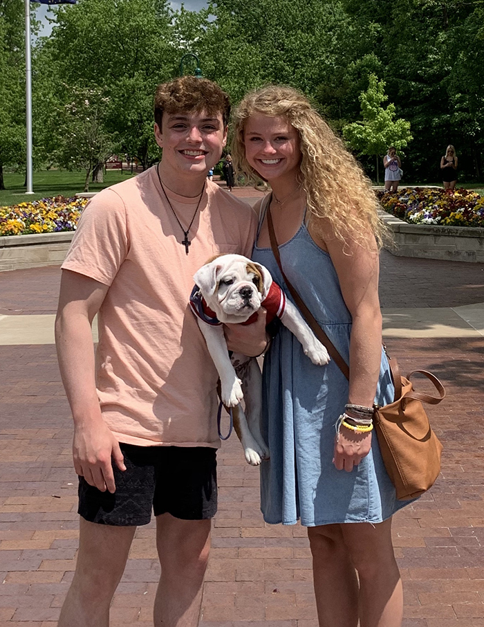 Chase and Sadie with their dog Dubs at Indiana University