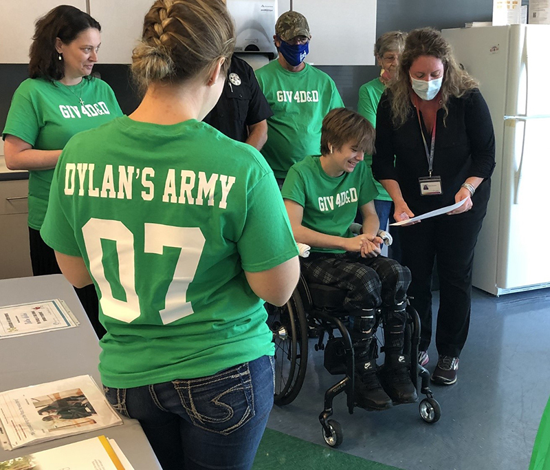 Dylan surrounded by friends and family while at Riley