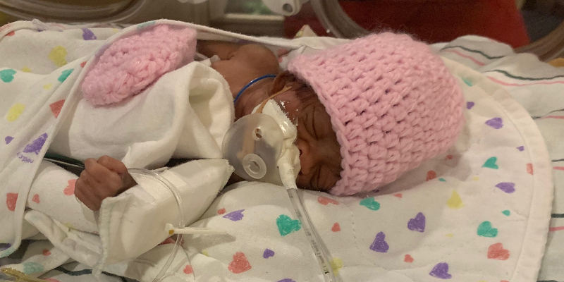 Kali sleeping in the NICU at Ball