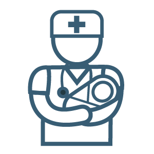 Icon of a health care provider holding a baby.