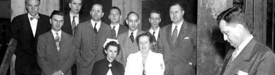 The cornerstone of the research wing is dedicated during a ceremony on Oct. 7, 1949. Credit: IUPUI University Library Special Collections and Archives