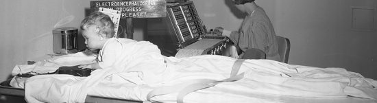 A nurse works in the EEG lab at Riley in 1966. Credit: IUPUI University Library Special Collections and Archives